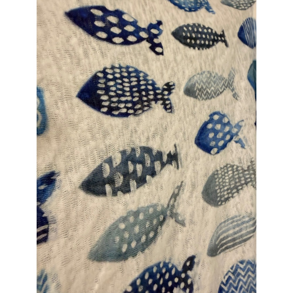 #B13 ET LOIS Tank Top and Kimono shawl Set Medium White Blue Fish Print 2pc - Picture 4 of 11